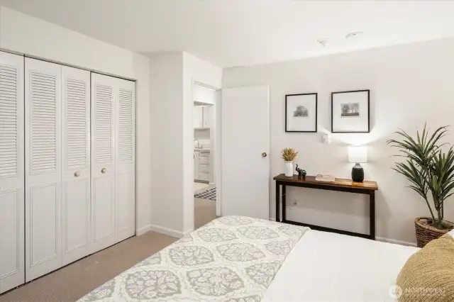 Double closet doors is one of the benefits of this bedroom.