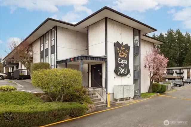 19411 is the first building you arrive at Casa Del Ray. Parking is to your left in the photo. Find parking spot 8 - designated for Unit 321.