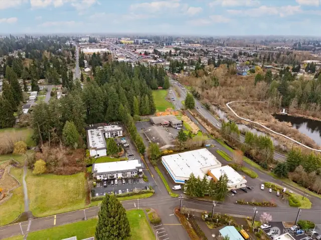 Looking east to Lynnwood and the new Link light rail station. Scriber Lake is in the right side of the photo. Trails and green space is to the left in the photo. Just west of Casa Del Ray is Lynnwood Crossroads and Lynnwood Center - both retail areas make life easier.