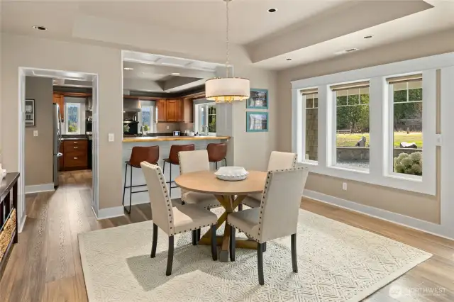ding and open concept kitchen