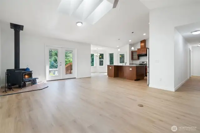 Spacious open living room right off the kitchen, great for entertaining.