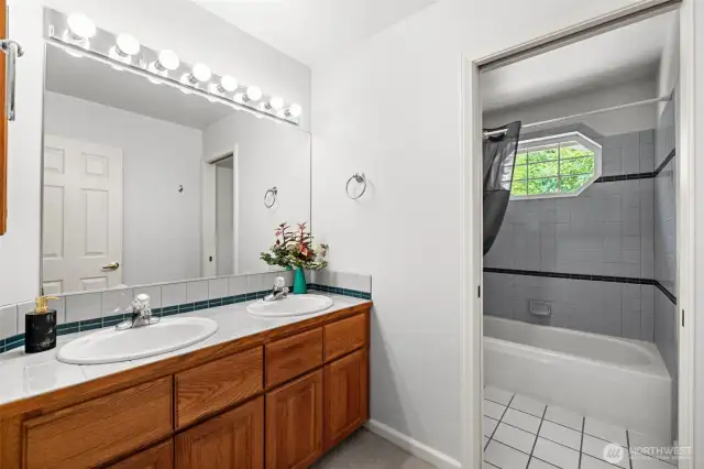 Full bath on second level by bedrooms.