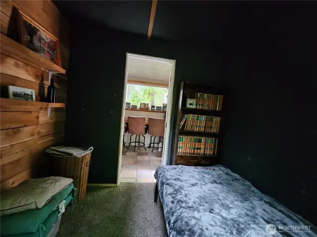 bedroom looking out to dining bar