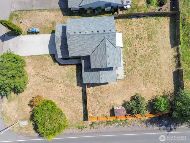 Drone shot of home and yard.