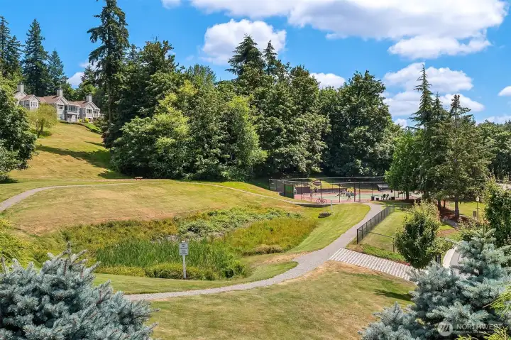 Walking trails and athletic court.