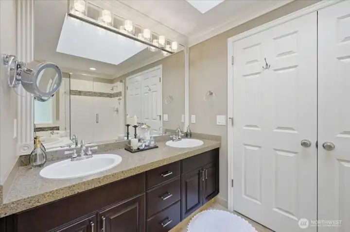 Primary bath French doors pictured here.