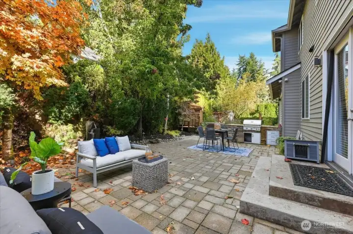 Fall patio shows off the amazing colorful, professional landscape!  All of the PNW seasons are showcased well in this ever changing, gorgeuos yard!