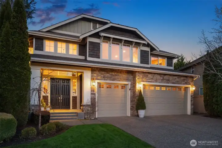 The house is set back from the street.