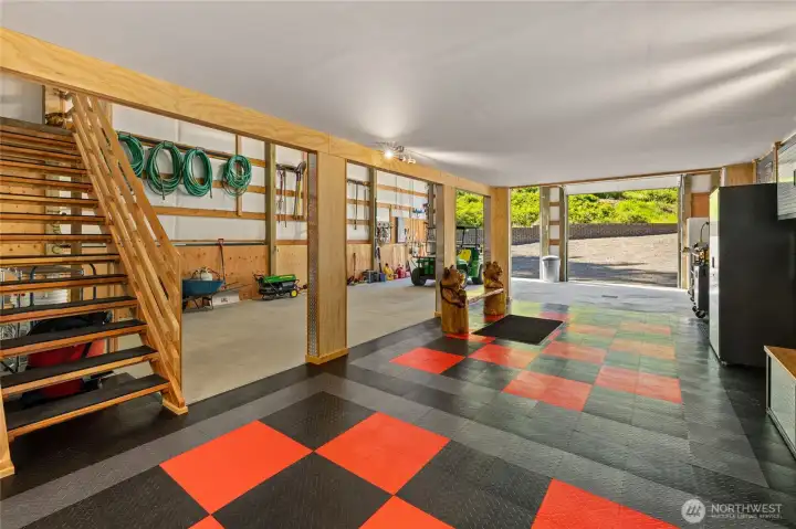 A finished loft-style sleeping area is located upstairs, providing added functionality and comfort.