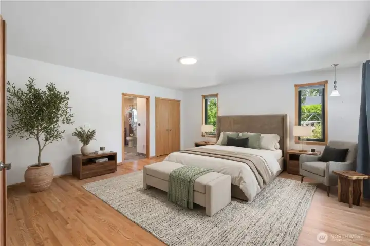 Primary Suite on the main level. Virtually staged Primary Suite on the main level. Virtually staged