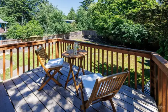 Relax on the deck off of the kitchen & dining area overlooking the expansive yard.