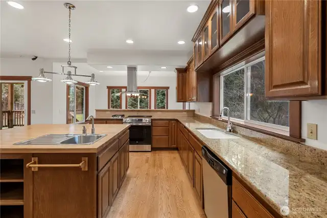Looking into kitchen from dining room entrance.  Ample counter and cabinet space.