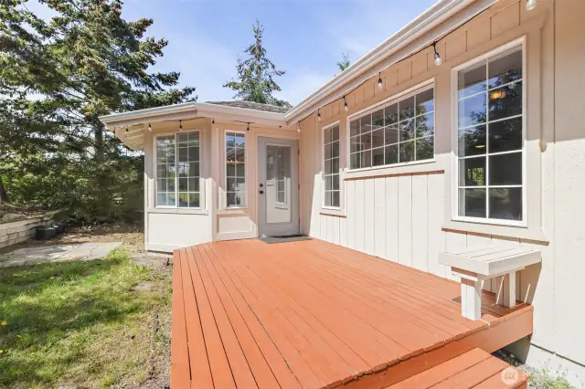 Wood deck in backyard