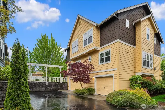 The 2 car garage is just on the other side of the Japanese maple.
