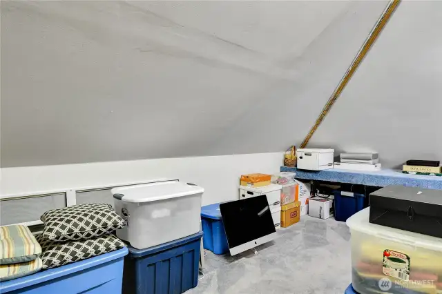 Huge, lighted, carpeted wraparound storage area.