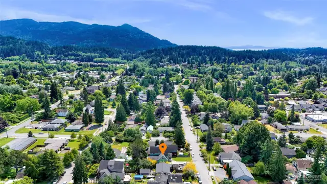 A view of the home looking towards the south. The home has territorial views of Chuckanut Mountain.