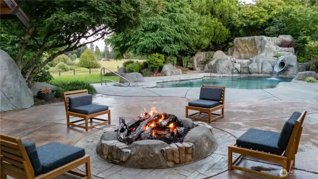 Sit around and relax by the firepit (propane) or take a dip in the heated pool!