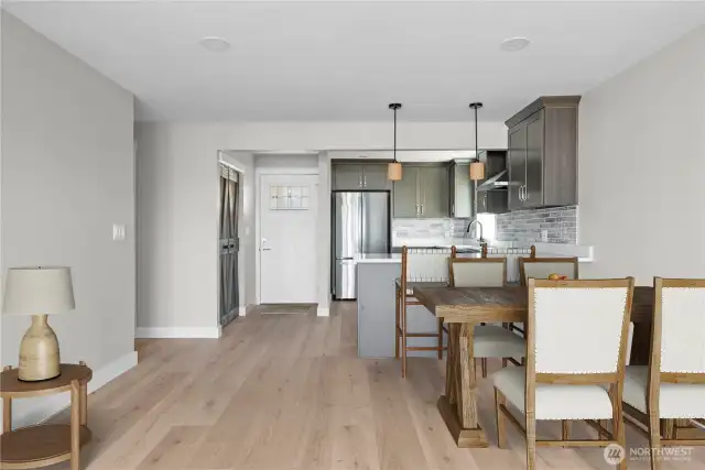 View into the kitchen from the sliding glass door