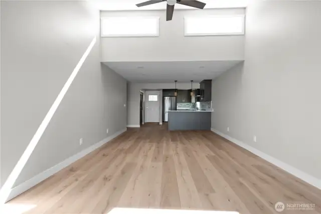 Living room ceiling fan and skylights
