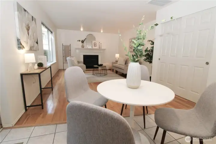 Comfortable living room and dining nook offer an inviting space for gatherings.