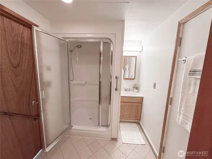 Luxurious steam shower in the spa bathroom, one of the home's most indulgent features for the ultimate relaxation experience.
