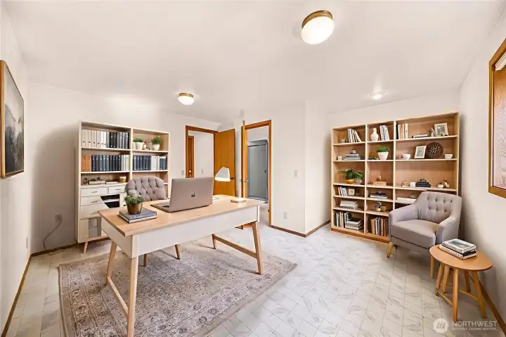 Virtual staging ~ unique bonus room with attached bath and separate entry can serve as a den/office or guest suite