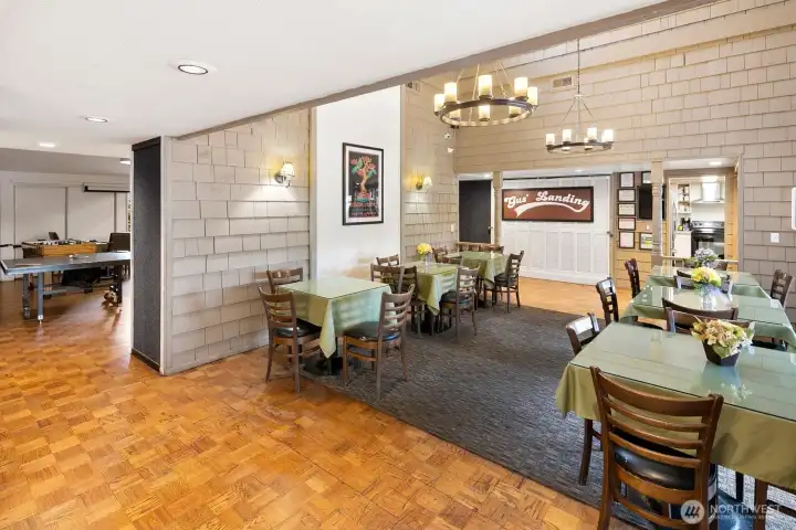 Restaurant and bar on the top floor of the club house features views overlooking the pool.