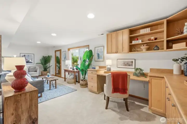 Built in office space in the lower level living room