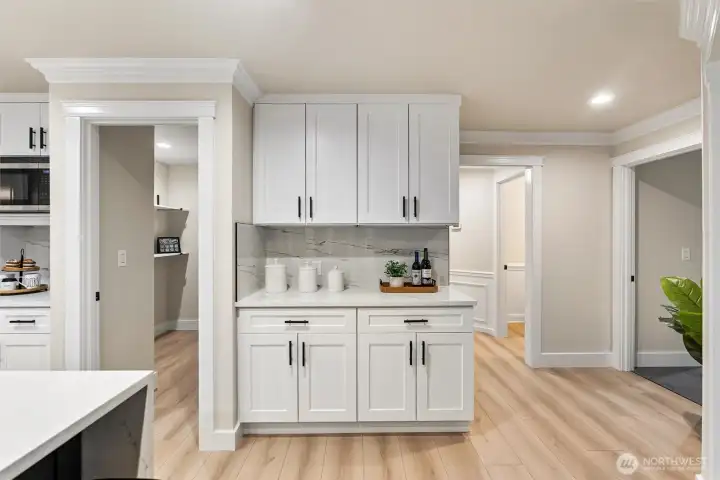 Extended cabinet wall and prep area offering additional functionality.