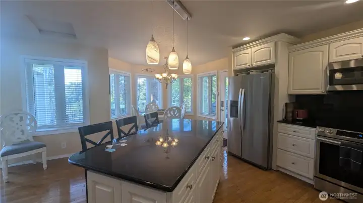 Kitchen island faces the lake.