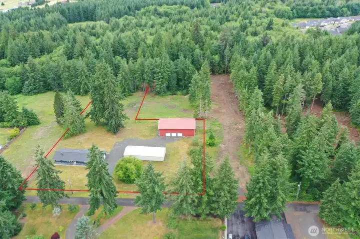 Overhead view showing the property lines