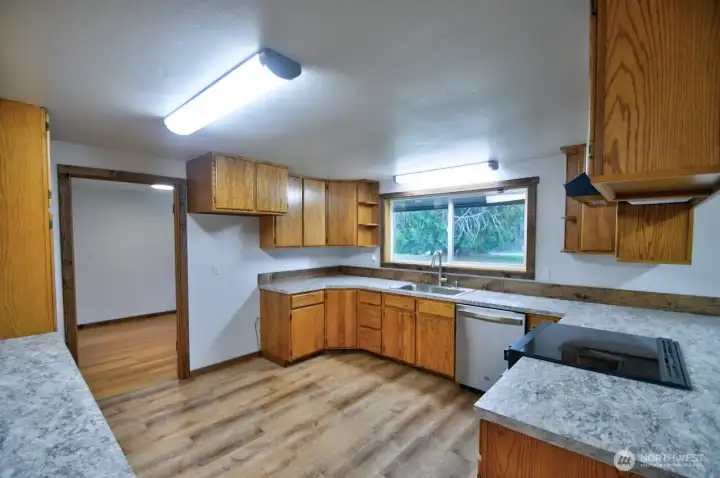 View of kitchen looking on to the dining room