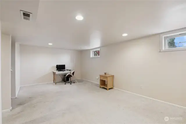 Expansive rec room in basement