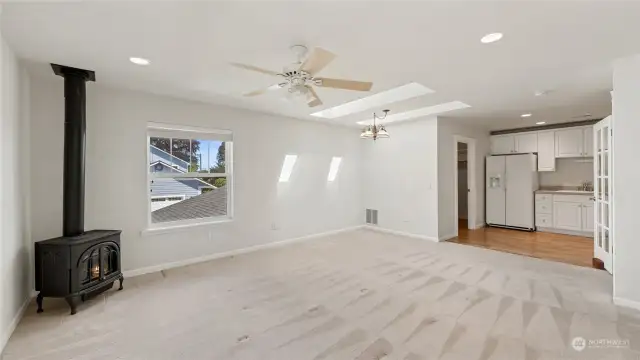 Large Upper Level Living Area with Gas Fireplace