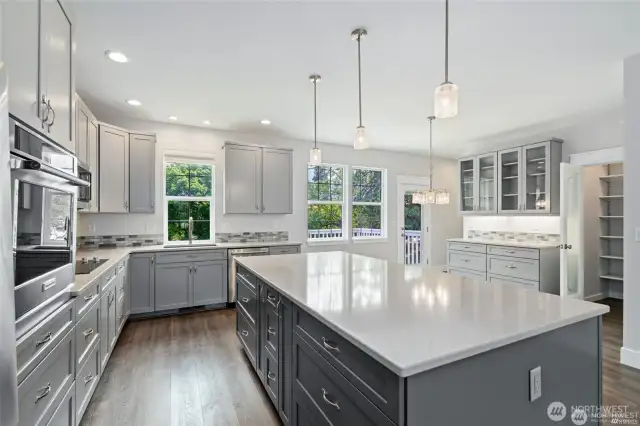 Chef's/Baker's kitchen with 4'x 8' quartz island and tons of counter space.