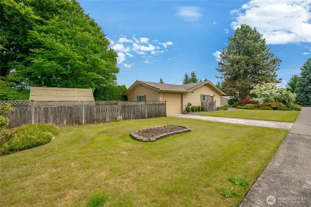 West side yard and garage