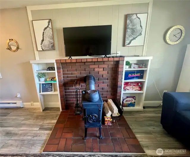 complete with wood burning stove