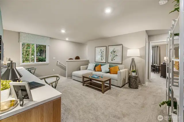 Bonus room/Loft space at top of stairs-     Photos are from the Finley model home in prior community. Finishes, upgrades, and features will vary