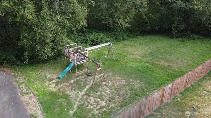 Neighborhood play structure- just beyond fully fenced backyard