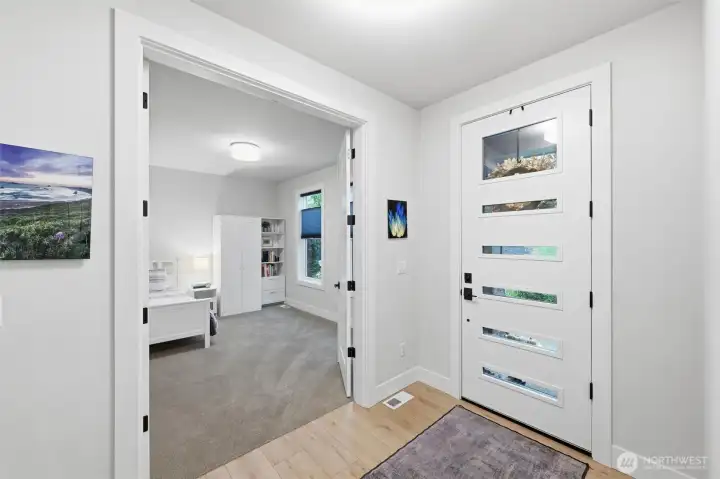 Currently used as a guest bedroom, this could also serve as a home office.