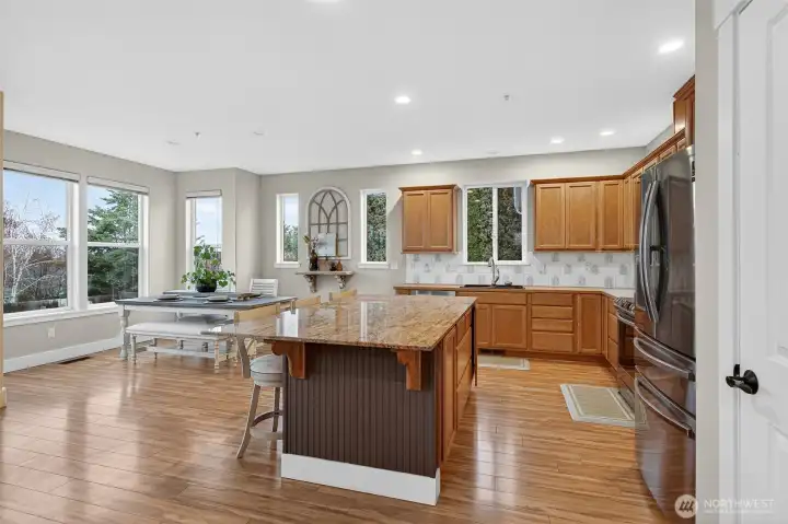 Kitchen with large island and storage