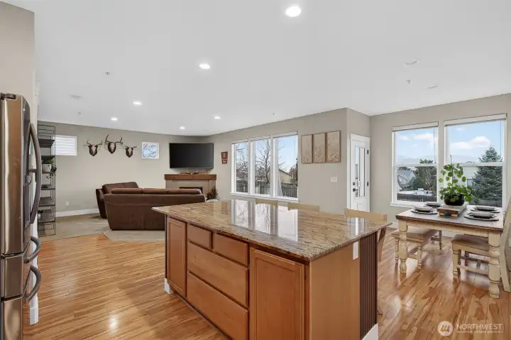 View into living area from kitchen