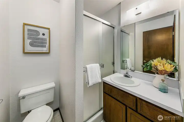 3/4 bathroom on the lower level is great for guests