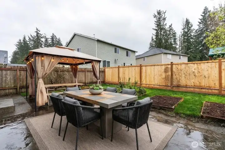 Outdoor planting area with raised beds