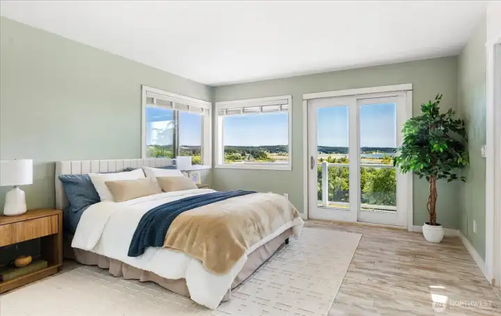 Ample room for a king size bed and dresser, queen size in picture. Ample room for a king size bed and dresser, queen size in picture.