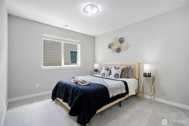 Bedroom 3: Golden queen size bed displayed and still has ample space