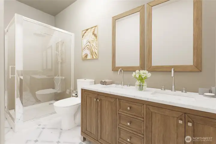 RENDERING of what could be done in the area plumbed for a bathroom in the basement.