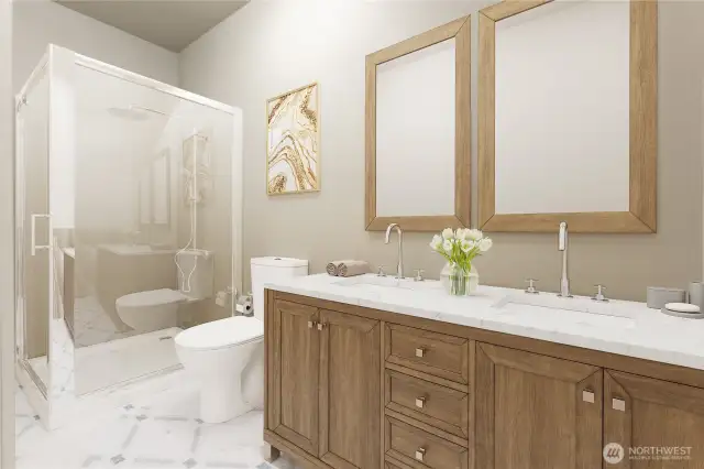 RENDERING of what could be done in the area plumbed for a bathroom in the basement.