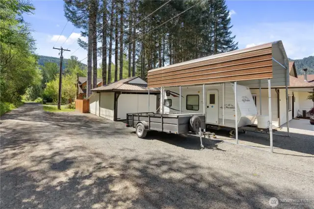 Garage and covered RV parking.