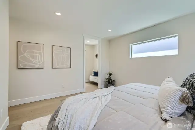Off the primary bedroom is a private bath.